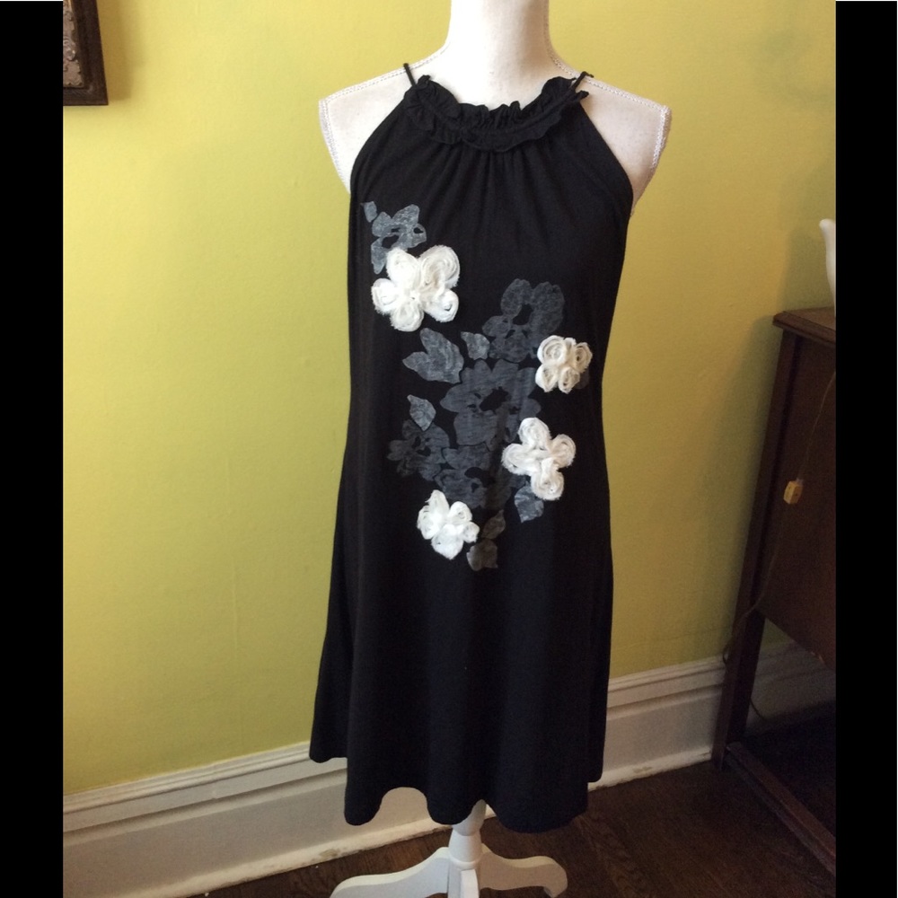 So cute INC Black Dress with White Ribbon Flowers